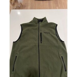 Timberland Green Full Zip Men's Vest Solid Logo Zipper Size L